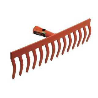 Rastrello Leggero in Acciaio Stampato 38 cm 14 Denti Verniciato Arancione (Senza Manico) - Brixo