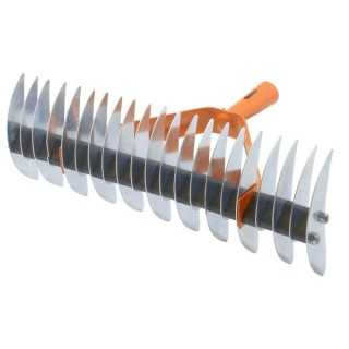 Rastrello Aeratore Doppio in Acciaio Verniciato Arancione 49 cm 32 Denti in Acciaio Zincato 11+21  (Senza Manico) - Brixo