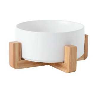 Also Ciotola Ceramica Con Supporto In Legno 400 Ml. Bianca