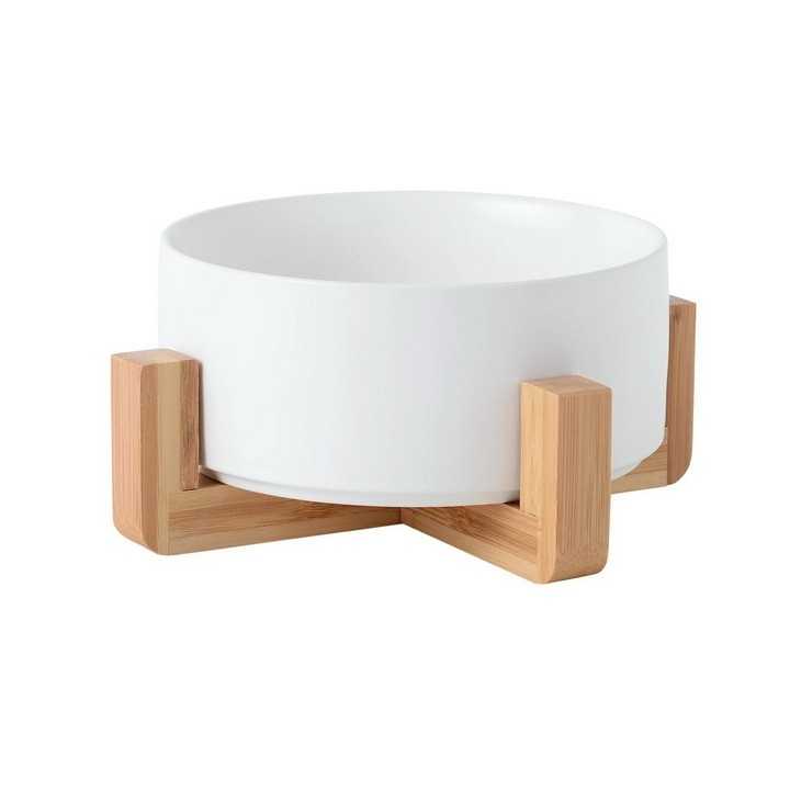 Also Ciotola Ceramica Con Supporto In Legno 400 Ml. Bianca