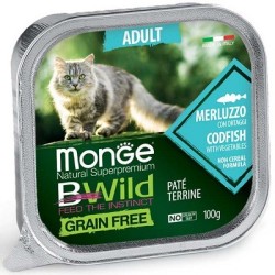 Monge Bwild Cat Grain Free Adult Pate' Merluzzo & Ortaggi 100 Gr.
