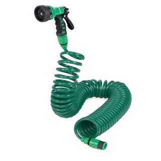 ;Set Giardino Tubo a Spirale 15 Mt + Pistola 8 Funzioni Starter Kit Nilo - Brixo