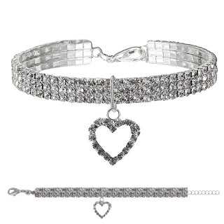 Also Collare Gioiello Strass Cuore Argento Tg. L (29-34 Cm.)