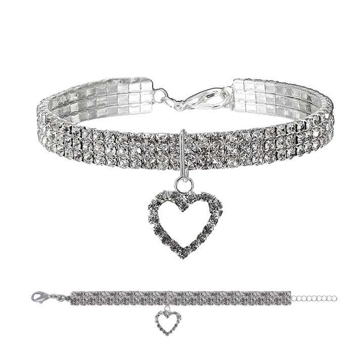 Also Collare Gioiello Strass Cuore Argento Tg. L (29-34 Cm.)