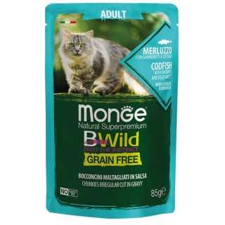 Monge Bwild Cat Grain Free Adult Bocconcini Merluzzo, Gamberetti & Ortaggi 85 Gr.