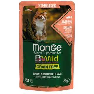 Monge Bwild Cat Grain Free Sterilised Bocconcini Salmone, Gamberetti & Ortaggi 85 Gr.