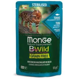 Monge Bwild Cat Grain Free Sterilised Bocconcini Tonno, Gamberetti & Ortaggi 85 Gr.