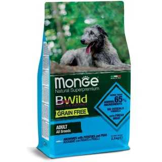 Monge Bwild Dog Grain Free Adult Acciughe, Patate & Piselli 12 Kg.