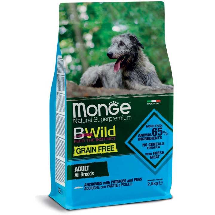 Monge Bwild Dog Grain Free Adult Acciughe, Patate & Piselli 12 Kg.