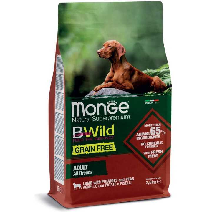 Monge Bwild Dog Grain Free Adult Agnello, Patate & Piselli 2,5 Kg.