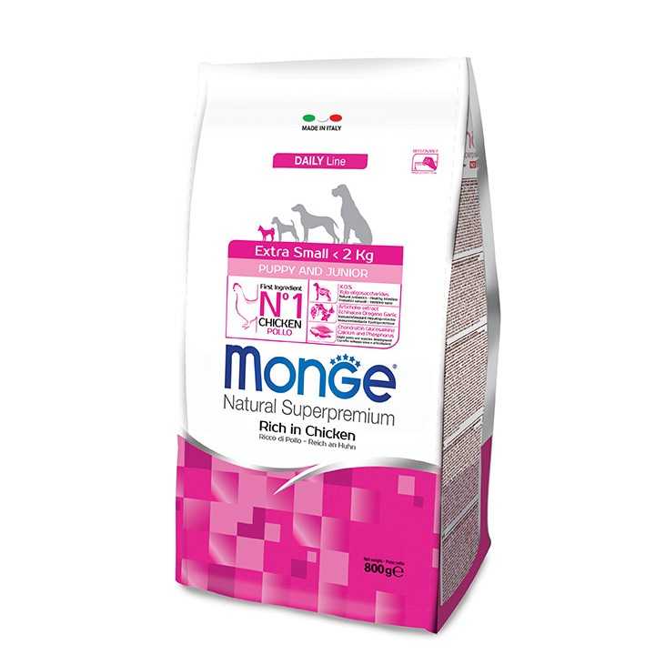 Monge Daily Line Extra Small Puppy & Junior Ricco Di Pollo 800 Gr.