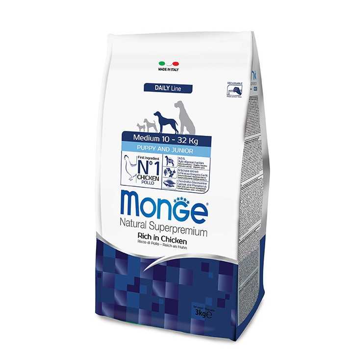 Monge Daily Line Medium Puppy & Junior Ricco Di Pollo 3 Kg.