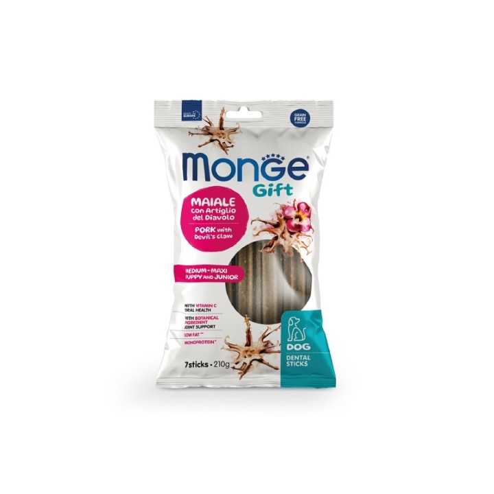 Monge Gift Dental Sticks Puppy & Junior Medium/Maxi Maiale & Artiglio Del Diavolo 210 Gr. / 7 Pz.