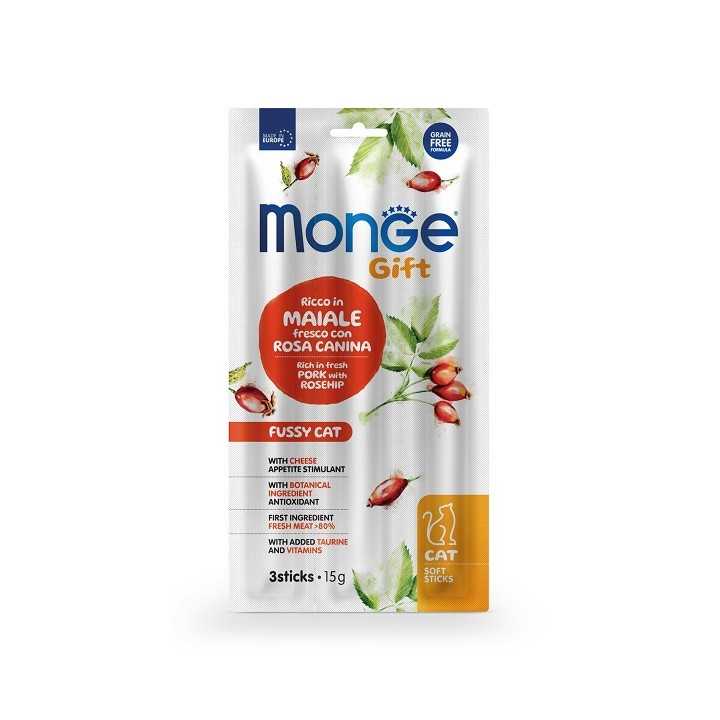Monge Gift Soft Sticks Fussy Maiale & Rosa Canina 15 Gr. / 3 Pz.