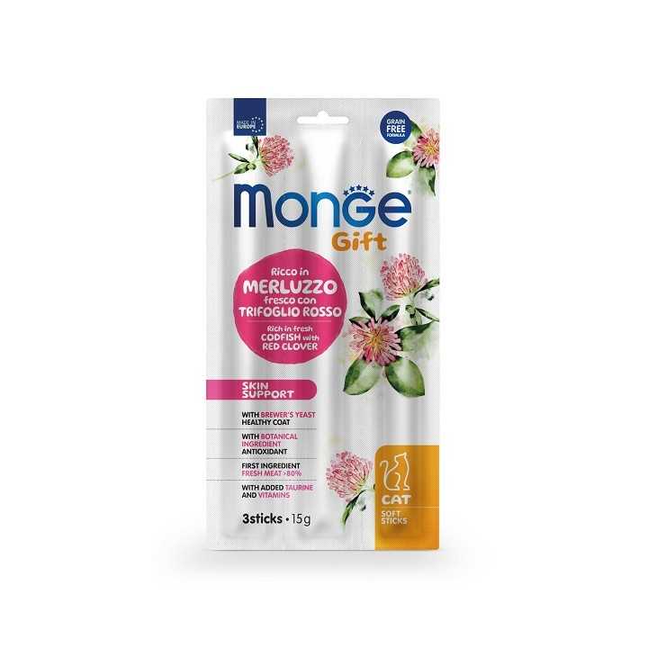 Monge Gift Soft Sticks Skin Support Merluzzo & Trifoglio Rosso 15 Gr. / 3 Pz.