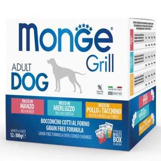 Monge Grill Adult Dog Multipack (Manzo, Merluzzo, Pollo & Tacchino) 12 X 100 Gr.