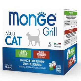 Monge Grill Cat Adult Bocconcini In Jelly Multipack (Coniglio & Agnello) 12 X 85 Gr.