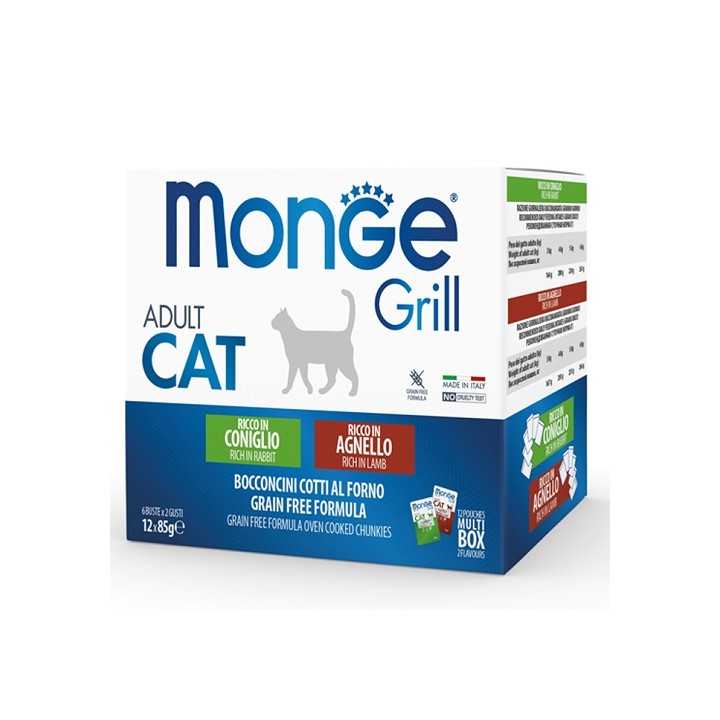 Monge Grill Cat Adult Bocconcini In Jelly Multipack (Coniglio & Agnello) 12 X 85 Gr.