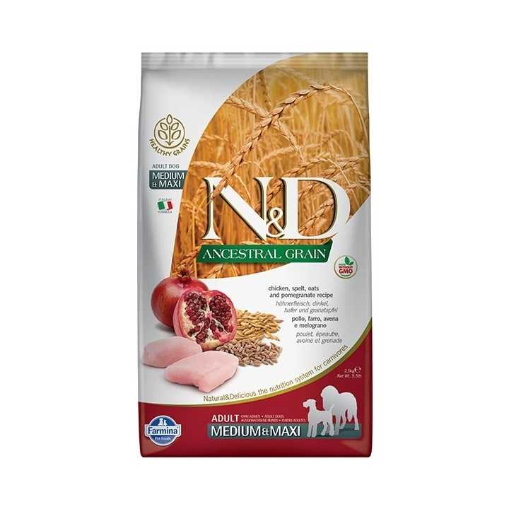 N&D Dog Ancestral Grain Adult Medium/Maxi Pollo & Melograno 12 Kg.