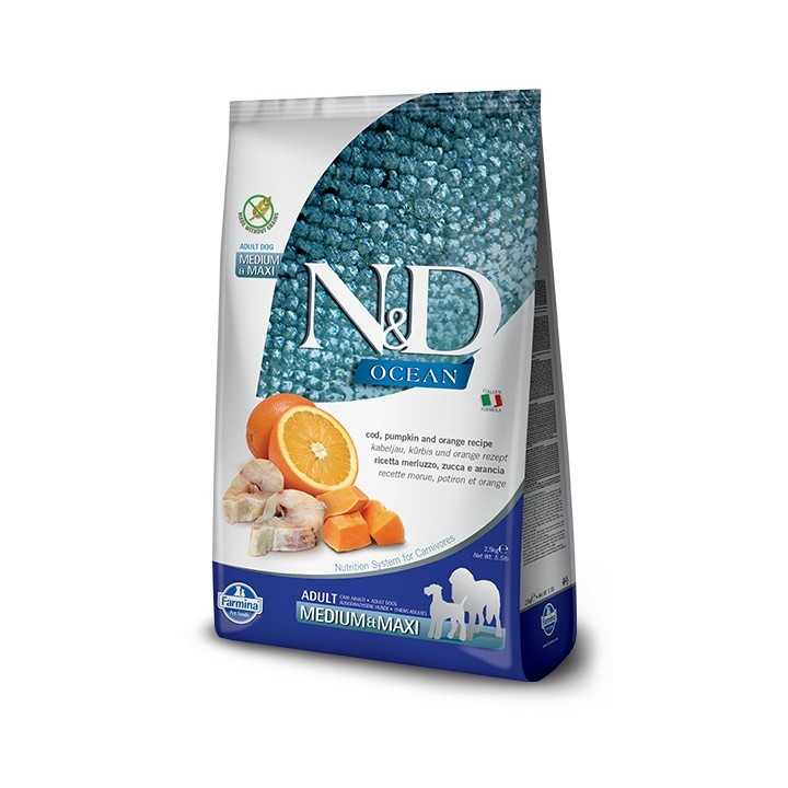 N&D Dog Ocean Adult Medium/Maxi Merluzzo, Zucca & Arancia 2,5 Kg.