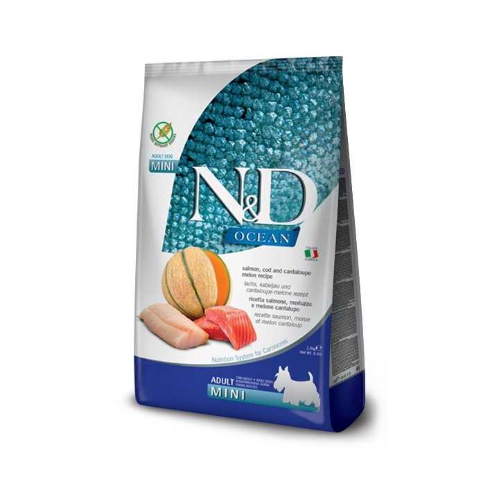 N&D Dog Ocean Adult Mini Salmone, Merluzzo & Melone 2,5 Kg.