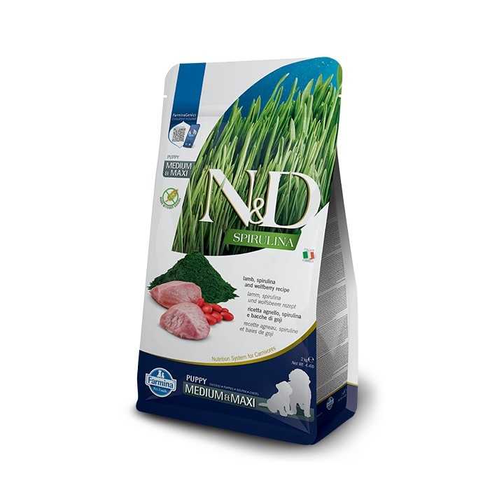 N&D Dog Spirulina Puppy Medium/Maxi Agnello, Spirulina & Bacche Di Goji 2 Kg.