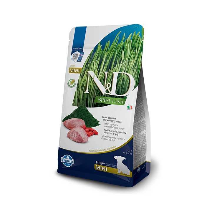 N&D Dog Spirulina Puppy Mini Agnello, Spirulina & Bacche Di Goji 2 Kg.