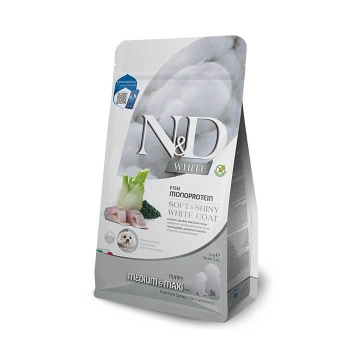 N&D Dog White Puppy Medium/Maxi Spigola, Spirulina & Finocchio 2 Kg.