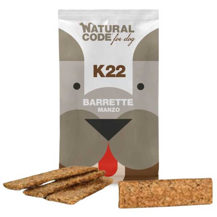 Natural Code Snack Dog Superfood K22 Barrette Manzo 4 X 25 Gr.