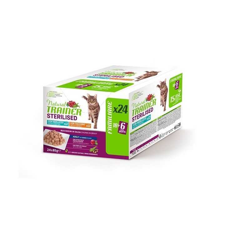 Natural Trainer Cat Adult Sterilised Merluzzo/Tacchino Multipack 24 X 85 Gr.