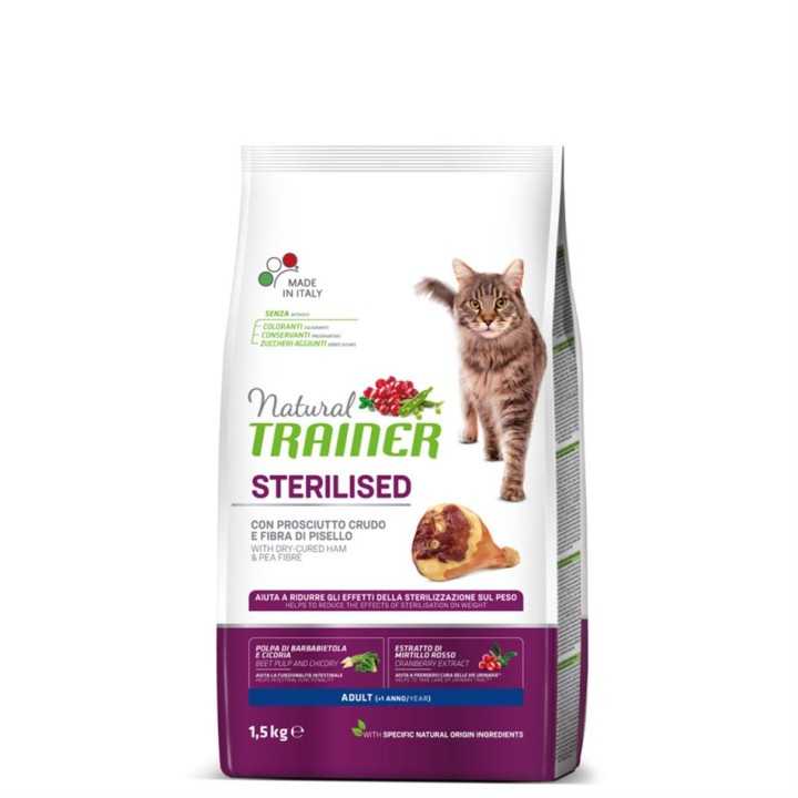 Natural Trainer Cat Adult Sterilised Prosciutto Crudo 1,5 Kg.