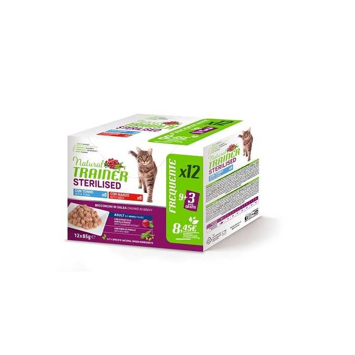 Natural Trainer Cat Adult Sterilised Tonno/Manzo Multipack 12 X 85 Gr.