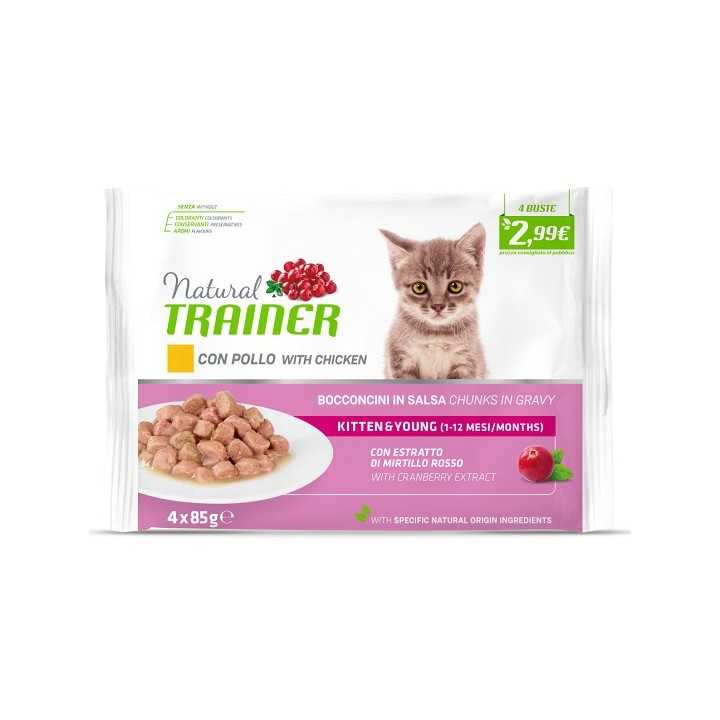 Natural Trainer Cat Kitten & Young Pollo Fresco Salsa Multipack 4 X 85 Gr.