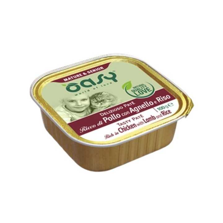 Oasy Cat Mature & Senior Delizioso Pate' Ricco Di Pollo, Agnello & Riso 100 Gr.