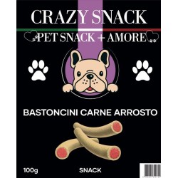 Crazy Snack Dog Bastoncini Carne Arrosto 100 Gr. (Pet Snack + Amore)