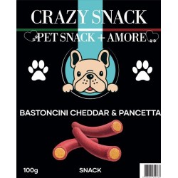 Crazy Snack Dog Bastoncini Cheddar & Pancetta 100 Gr. (Pet Snack + Amore)