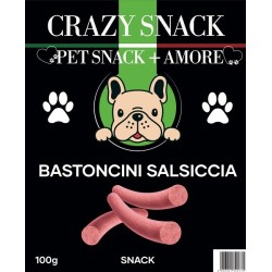 Crazy Snack Dog Bastoncini Salsiccia 100 Gr. (Pet Snack + Amore)