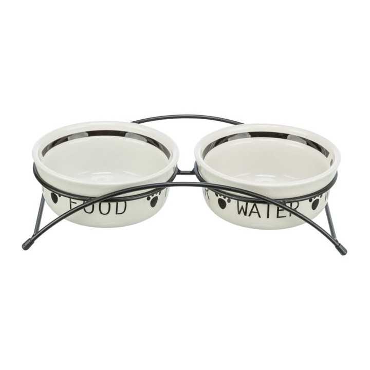 Trixie Set Ciotole In Ceramica Con Supporto In Metallo (2 X 0,25 Lt. / Diam. 13 Cm.) Bianco/Nero