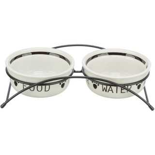 Trixie Set Ciotole In Ceramica Con Supporto In Metallo (2 X 2,6 Lt. / Diam. 25 Cm.) Bianco/Nero