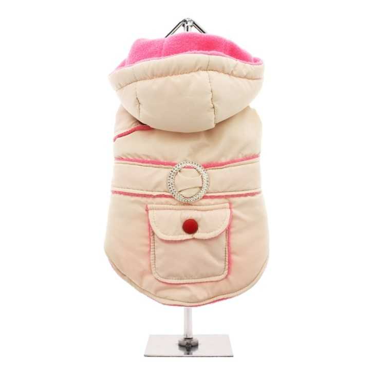 Urban Pup Cappotto Imbottito Con Cappuccio Tg. L (30-35 Cm.) Rosa/Crema