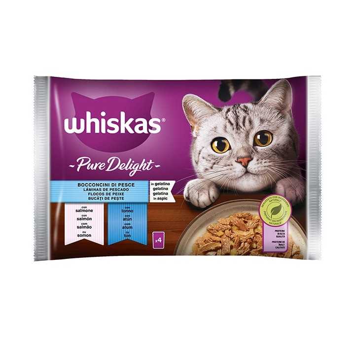 Whiskas Pure Delight Bocconcini Di Pesce Salmone & Tonno In Gelatina 4 X 85 Gr.