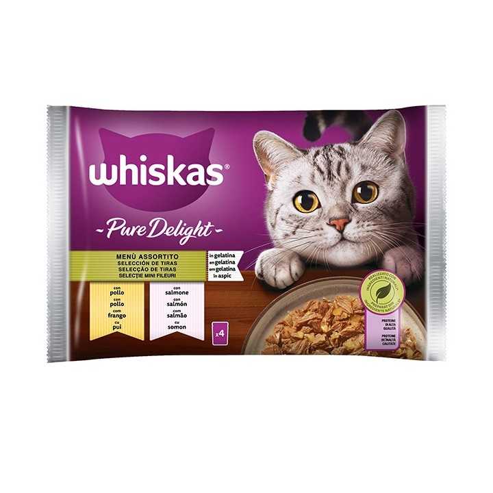 Whiskas Pure Delight Menu' Assortito Pollo & Salmone In Gelatina 4 X 85 Gr.