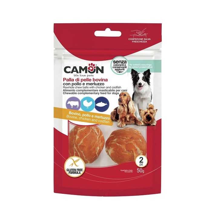 Camon Palla Di Pelle Bovina Con Pollo & Merluzzo 50 Gr. / 2 Pz.