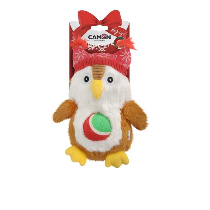 Camon Gufo Natalizio In Peluche Con Palla Da Tennis 27 Cm.