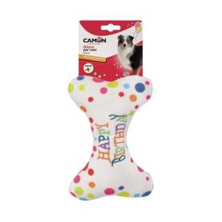 Camon Osso Happy Birthday In Poliestere Con Squeaker 18 Cm.