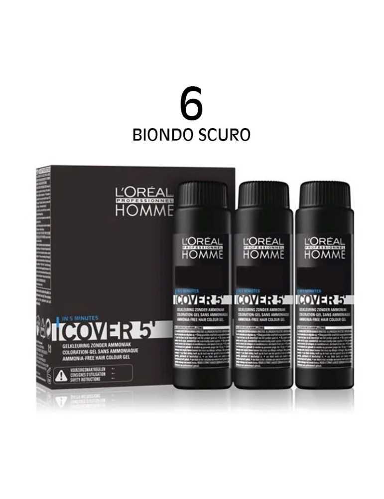 Cover 5' Colore senza ammoniaca 6 biondo scuro 3x50ml - L'Oréal Professionnel Homme