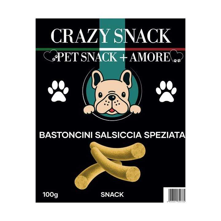 Crazy Snack Dog Bastoncini Salsiccia Speziata 100 Gr. (Pet Snack + Amore)
