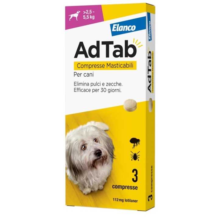 Elanco Adtab Cane (112 Mg. / 2,5 - 5,5 Kg.) 3 Cpr.