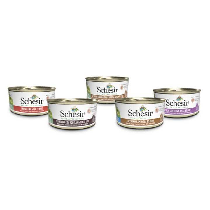 Schesir Dog Natural Selection Tacchino Con Anatra, Aringa, Mela & Erbe 95 Gr.