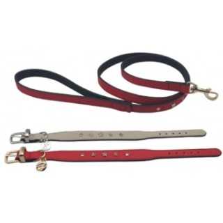 Ferribiella Collare & Guinzaglio In Pelle Con Stelle (1,5 X 39 Cm . / 120 Cm.) Grigio